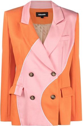 Ahluwalia Studio Madhu two-tone blazer - women - Lyocell/Elastane/Cotton/Cupro - 6 - Orange