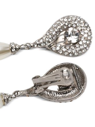 Alessandra Rich Crystal and Pearl Drop Earrings - Silver