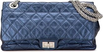 Chanel Borsa a spalla Reissue 2.55 226 in pelle di vitello metallizzata con battente 2008-2009 - Blu