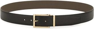 Ferragamo Gancini Hammered Leather Reversible Belt With Gold Rectangle Buckle Accessories