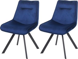 Hhg Hhg - Juego De 2 Silla De Comedor 597, Silla Tapizada Silla De Cocina Silla Reclinable, Metal Terciopelo, Azul