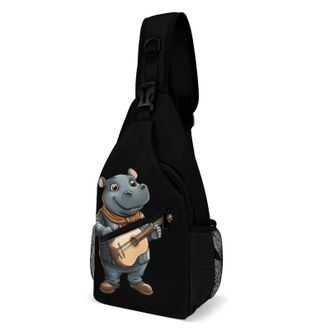 Generic Hippo Musician Unisex Shoulder Bags Casual Crossbody Chest Bag Sling Backpack for Hiking Cycling Travel