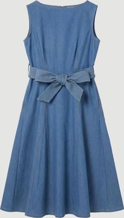 Karen Millen Womens Denim Belted Full Skirt Tailored Dress - Blue - Size 14 UK