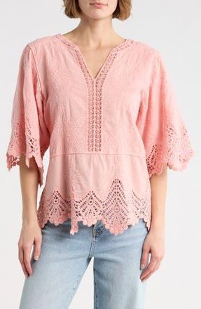 Democracy Crochet Cotton Peplum Top in Sandy Peach at Nordstrom Rack, Size X-Large