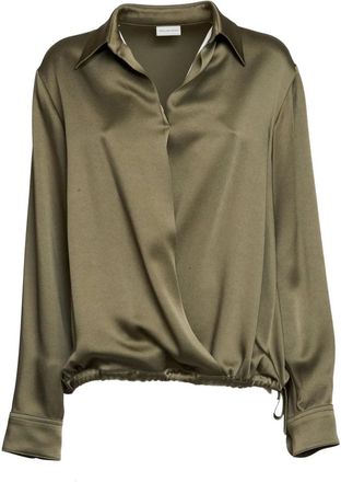 Dries Van Noten Overhemden, Dames, Groen, M, Scollo a V Manica lunga con polso a due bottoni