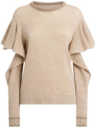 Moschino Ruffled Cut-Out Sleeve Knitted Linen Blend Top
