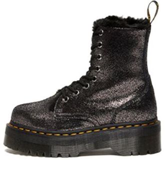 Dr. Martens (WMNS) Dr. Martens Jadon Faux Fur-Lined Metallic Leather Platform Boots Black 27955012
