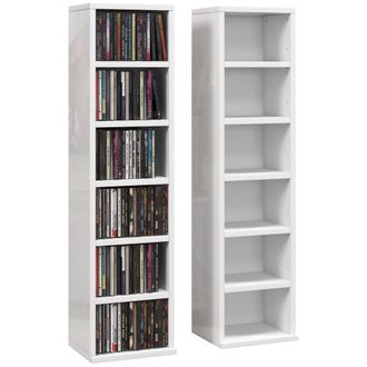 HOMCOM Set Of 2 CD Storage Units With Adjustable Shelves - High Gloss White - Grey And Black - High Gloss White | TJ Hughes