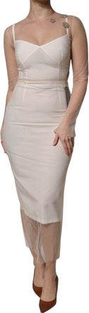 Dolce & Gabbana White Sheer Tulle Bustier Bodycon Midi Womens Dress