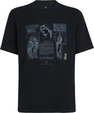 Brunello Cucinelli T-shirt met print en ronde hals - Zwart