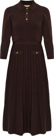 Michael Kors Lange jurk met kraag - Dames - Kleedjes - Bruin - L - Nylon - Kleedjes