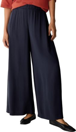 Eileen Fisher Pull-On Satin Wide Leg Pants in Ink at Nordstrom, Size Xx-Small