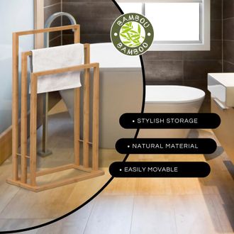 MSV Msv - Toallero De Bambu Con 3 Barras 42x24x82 Cm - Madera