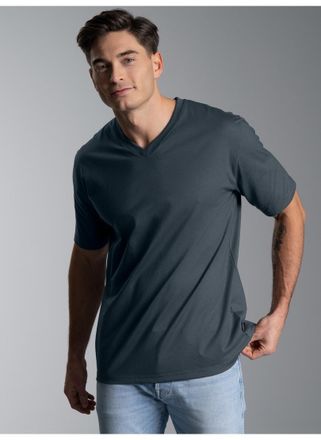 Trigema T-Shirt TRIGEMA TRIGEMA V-Shirt DELUXE Baumwolle, Herren, Gr. 4XL, grau (anthrazit), Single Jersey, 100% Baumwolle, Basic, lang, V-Ausschnitt, Shirts 