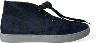 Dolce & Gabbana Blue Calfskin Leopard Mid Top Sneakers Mens Shoes