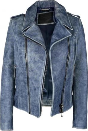 Philipp Plein Perfecto Jacket - Dames - Leren en Su&egrave;de Jassen - Blauw - XS - Leer - Jassen