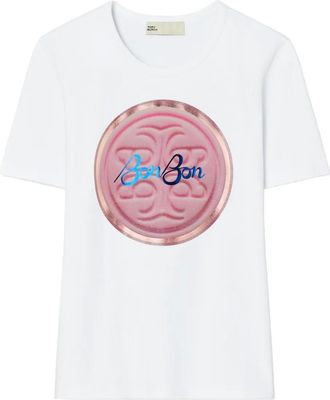 Tory Burch bonbon logo-embellished T-shirt - women - Cotton - S - White