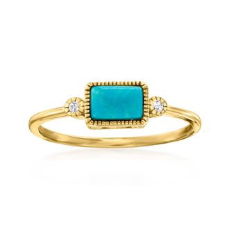 RS Pure by Ross-Simons Turquoise and Diamond Ring in 14kt Yellow Gold