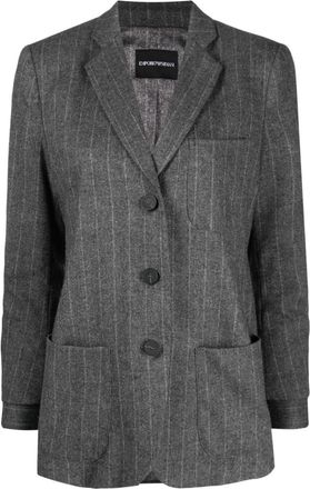Emporio Armani pinstripe-pattern single-breasted blazer - women - Wool/Polyester/Polyamide/Viscose/Other fibres/Elastane/Polyester - 40 - Grey