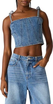 Steve Madden Meaghan Seamed Cotton Blend Denim Crop Top in Blue Heather at Nordstrom, Size X-Small