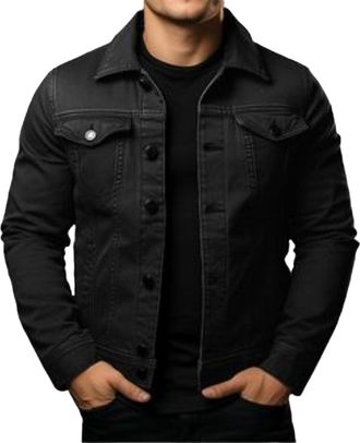 Generic Mens Casual Classic Denim Jacket Button Up Slim Fit Jacket Lightweight Trucker Jackets Overshirt Spring Fall (Black,S)