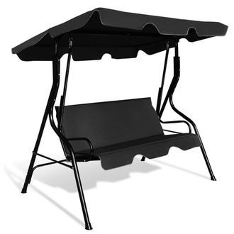 Costway Costway Garden Patio Metal Swing Chair 3 Seater Hammock Bench Swinging Cushioned Seat in Black