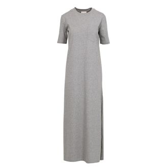 Semicouture Maxi Jurk - Dames - Maxi kleedjes - Grijs - L - Katoen - Kleedjes
