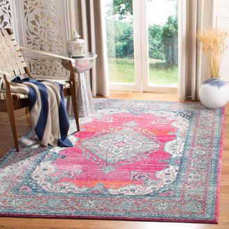 Safavieh Evoke Machine Made Area Rug, Fuchsia / Navy Traditional Style Easy Care