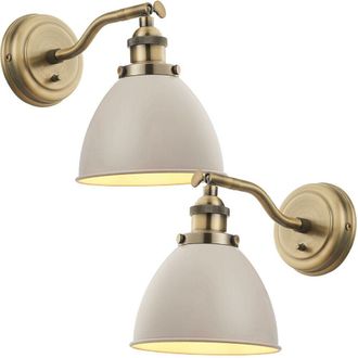 Loops 2 PACK Adjustable Industrial Wall Light Brass & Grey Shade Vintage Arm Lamp