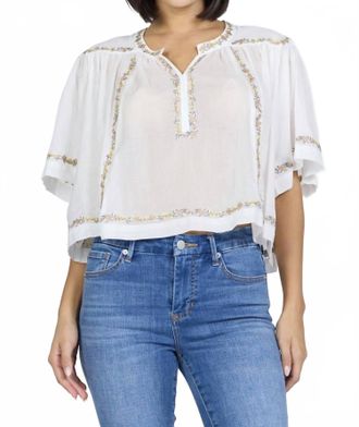 Dear John Denim Floral Trim Jada Top In White