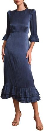 Mint Velvet Metallic Ruffled Midi Dress in Navy at Nordstrom, Size 10