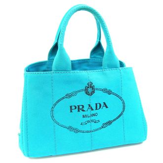 Prada Blue Green Yellow Canapa Canvas Handbag Tote Bag (Pre-Owned)