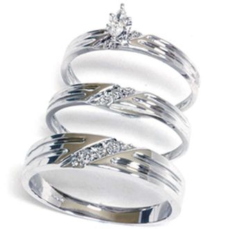 Pompeii3 Diamond Matching Mens Womens Engagement Wedding Ring Bridal Set Trio 14K Gold Size Selectable