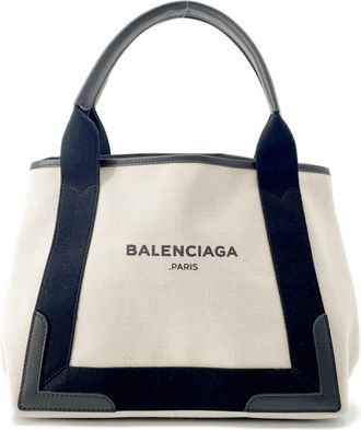 Balenciaga Black White Canvas Leather Tote Bag (Pre-Owned)