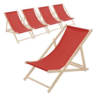 ECD Germany Juego De 5 Tumbonas Playa Madera De Pino Roja 3 Posiciones De Reclinaci&oacute;n Plegable Silla Tradicional De Sol Para Jard&iacute;n O Balc&oacute;n Impermeable Hasta 120