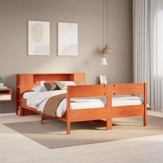 vidaXL Cama Con Estanter&iacute;a Sin Colch&oacute;n Madera Maciza Marr&oacute;n 135x190cm Vidaxl