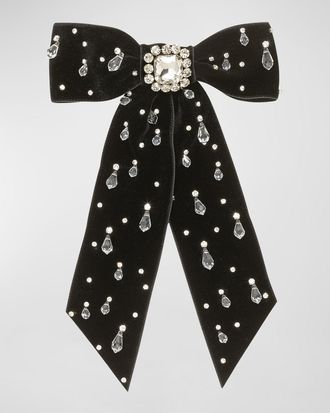 Jennifer Behr Alva Embellished Velvet Bow Barrette