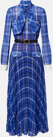 Self Portrait Belted checked chiffon midi dress