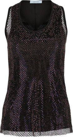Ferragamo Crystal Embellished Silk-Lined Mesh Tank Top