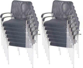 Hhg Set 12x sedie ufficio conferenza sala attesa impilabili Tulsa tessuto struttura cromata grigio
