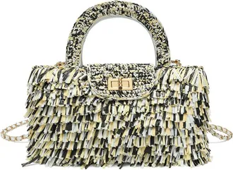 Tiffany & Fred Tassel Weaving Raffia Top Handle Crossbody