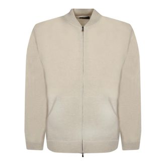 Dell'Oglio Bomber Cardigan - Heren - Vesten - Beige - 2XL - Wol - Truien & Vesten