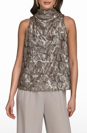 DKNY Sequin Turtleneck Sleeveless Top in Antique Silver at Nordstrom, Size X-Large