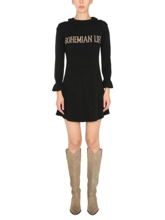Alberta Ferretti High-Neck Mini Dress With Ruffled Details