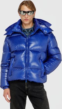 Diesel Down puffer jacket with detachable hood - Winter Jackets - Man - Blue