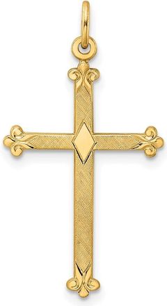 Diamond2Deal 14k Yellow Gold Polished and Textured Solid Diamond Shape Cross Pendant