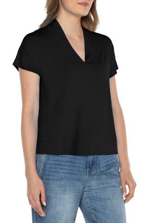 Liverpool L.A. V-Neck Short Sleeve Top in Black at Nordstrom, Size X-Large