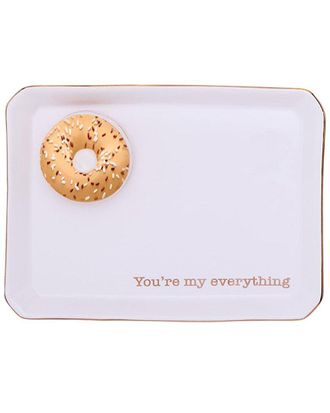 Two's Company Bagel Icon Trinket Tray With Saying In Gift Box
