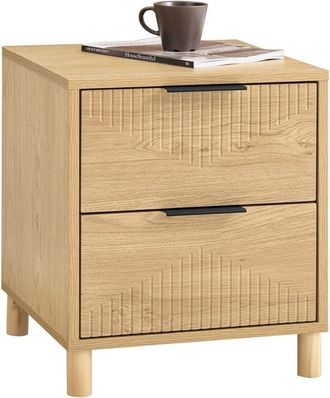 SoBuy Comodino Camera da Letto - Comodino con 2 Cassetti, Tavolino Salotto, Mobiletto per Divano, Bedside Table, Naturale L40 x P42 x A47 cm FBT166-N