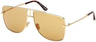 Tom Ford Eliott 59mm Navigator Sunglasses in Yellow Gold /Vicuna Lens at Nordstrom